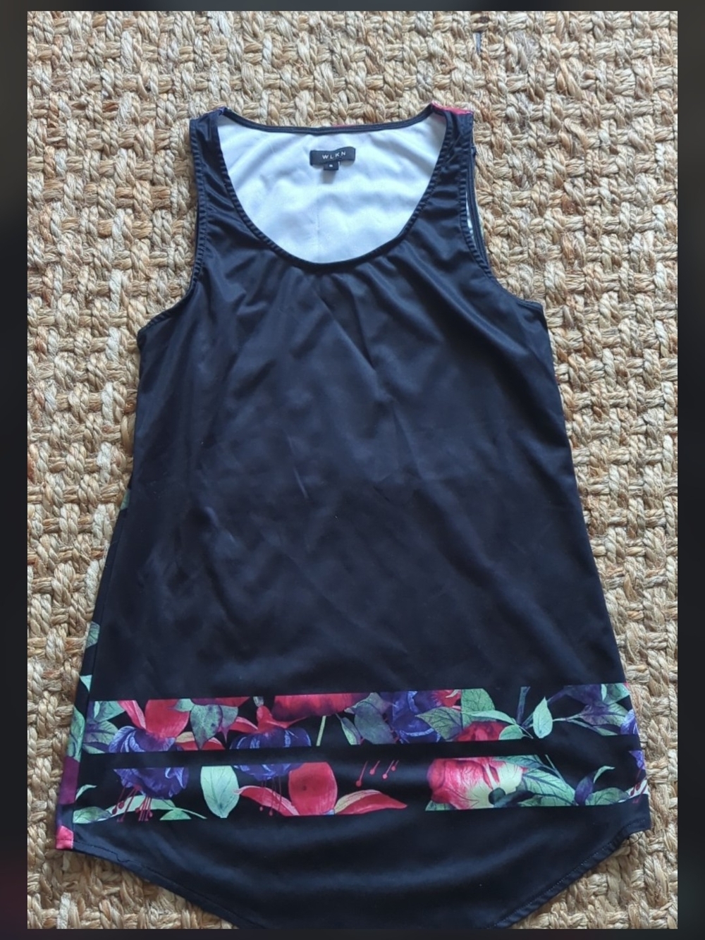 WLKN Black Floral Athletic Workout Tank Top S